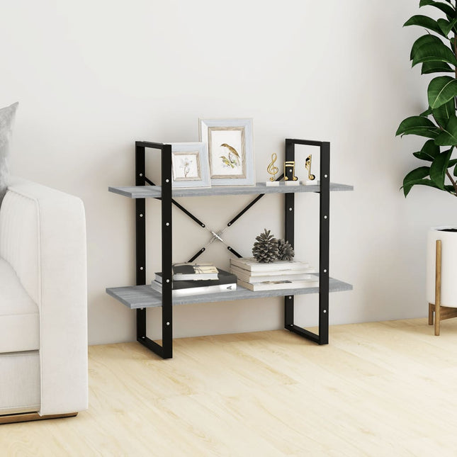 bogreol m. 2 hylder 80x30x70 cm konstrueret træ grå sonoma