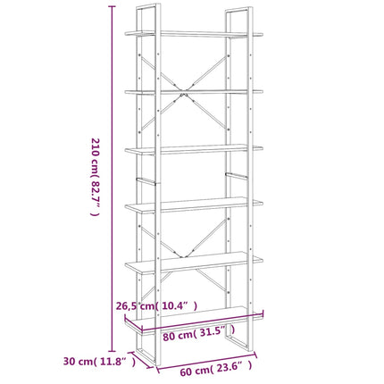 reol 80x30x210 cm konstrueret træ grå sonoma-eg