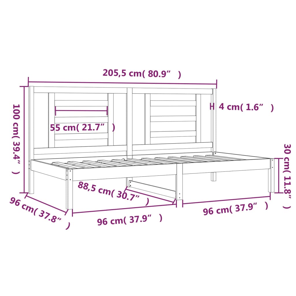 daybed uden madras 90x200 cm massivt fyrretræ hvid