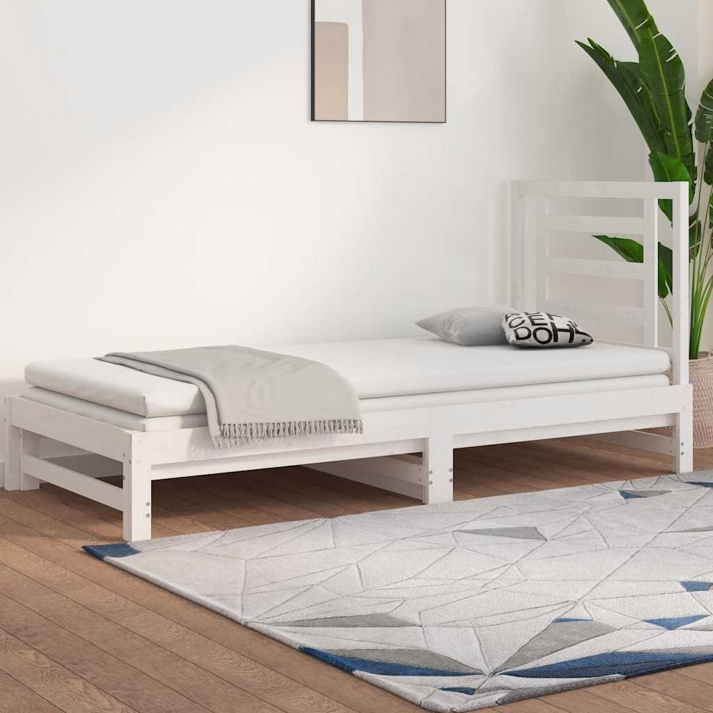 daybed med udtræk 2x(90x200) cm massivt fyrretræ hvid billede