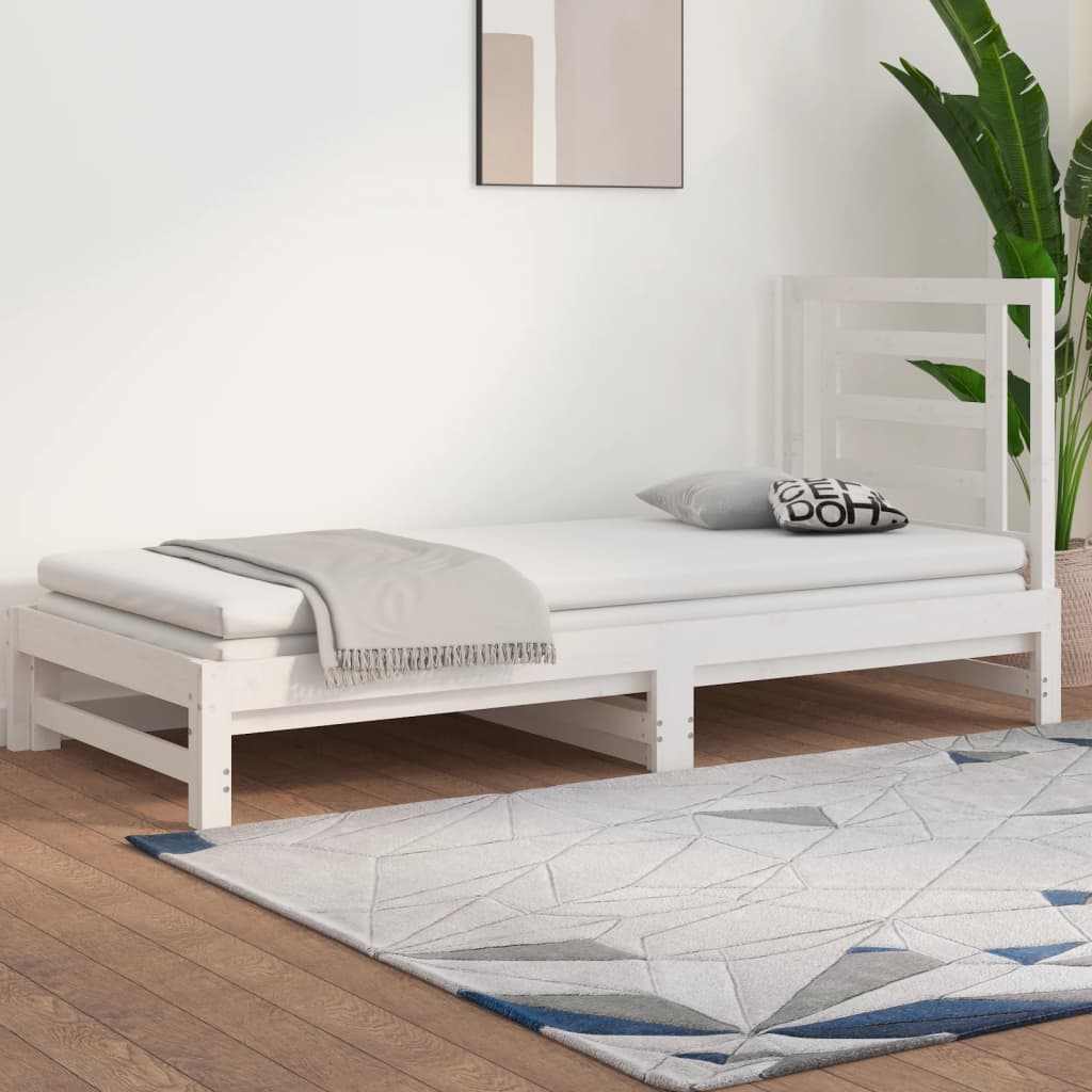daybed med udtræk 2x(90x190) cm massivt fyrretræ hvid