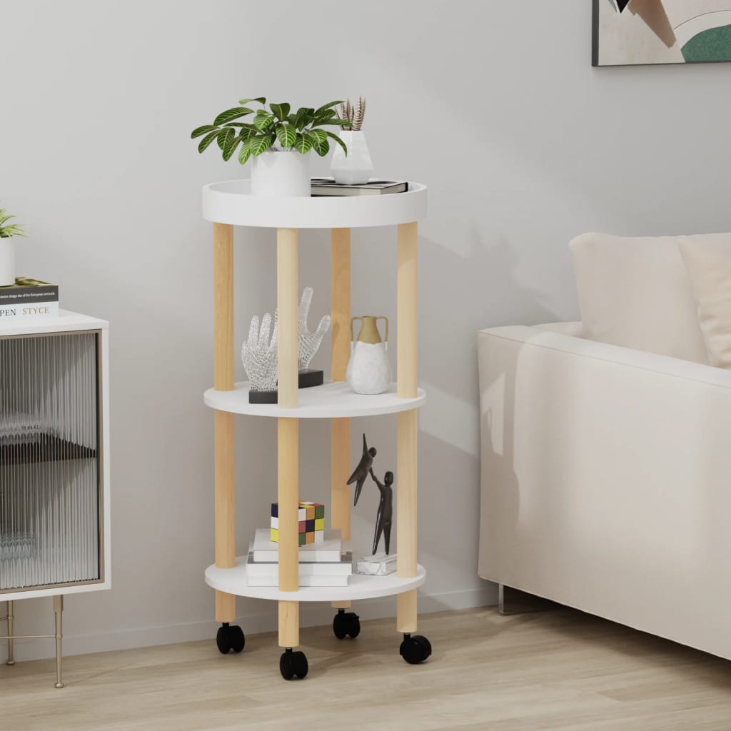 vidaXL bakkebord 38x38x82 cm konstrueret træ og massivt fyrretræ hvid