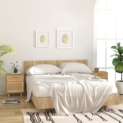 sengebord massivt fyrretræ og naturlig rattan brun