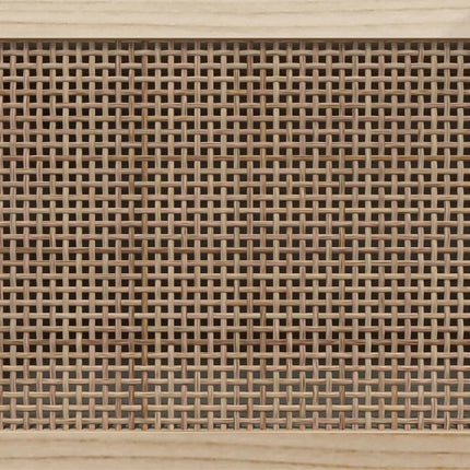 tv-bord 105x30x40 cm massivt fyrretræ og naturlig rattan hvid
