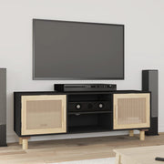 tv-bord 105x30x40 cm massivt fyrretræ og naturlig rattan sort
