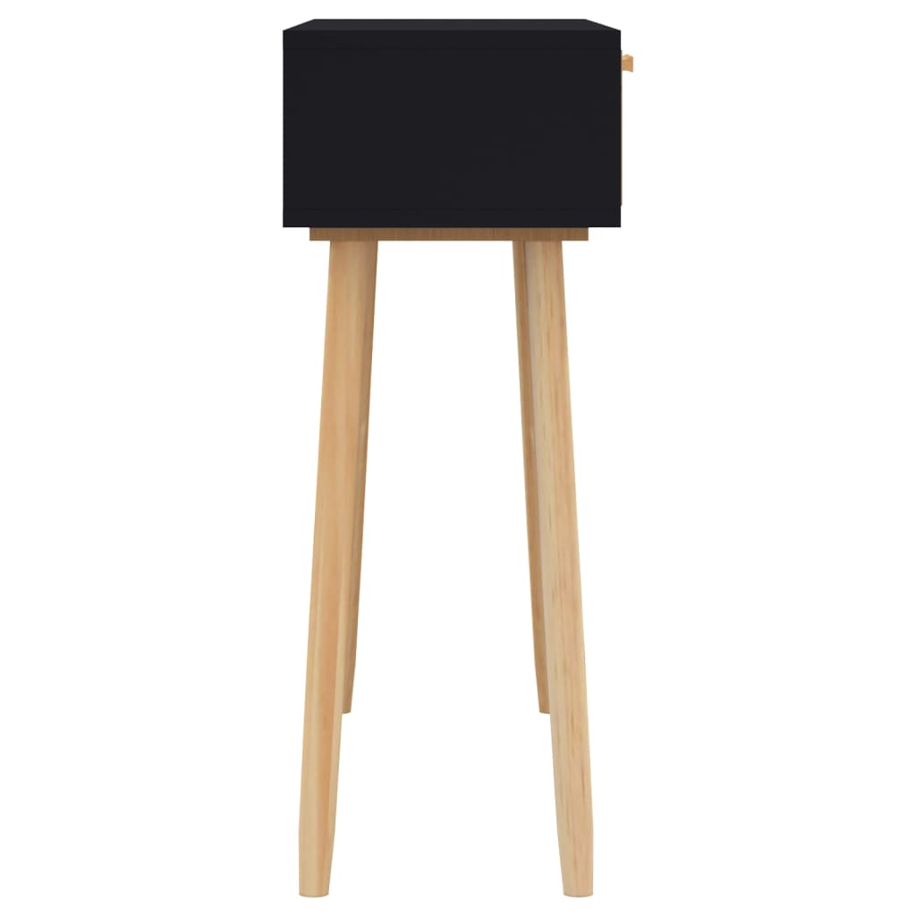 konsolbord 80x30x75 cm massivt fyrretræ naturlig rattan sort