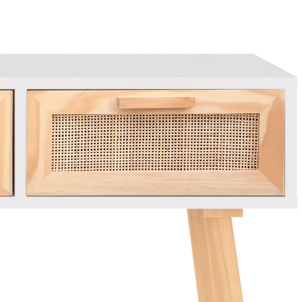 konsolbord 105x30x75 cm massivt fyrretræ naturlig rattan hvid