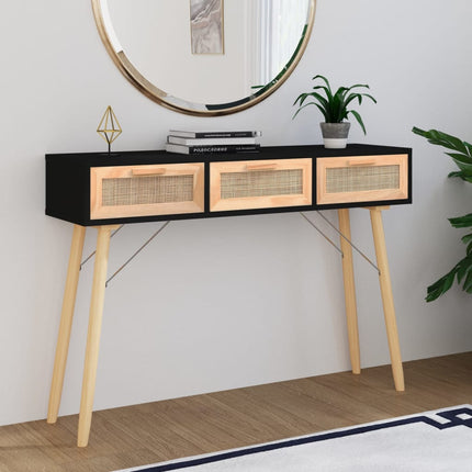 konsolbord 105x30x75 cm massivt fyrretræ naturlig rattan sort