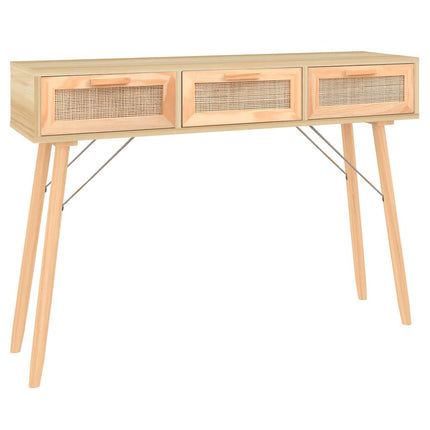 konsolbord 105x30x75 cm massivt fyrretræ naturlig rattan brun