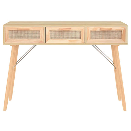 konsolbord 105x30x75 cm massivt fyrretræ naturlig rattan brun