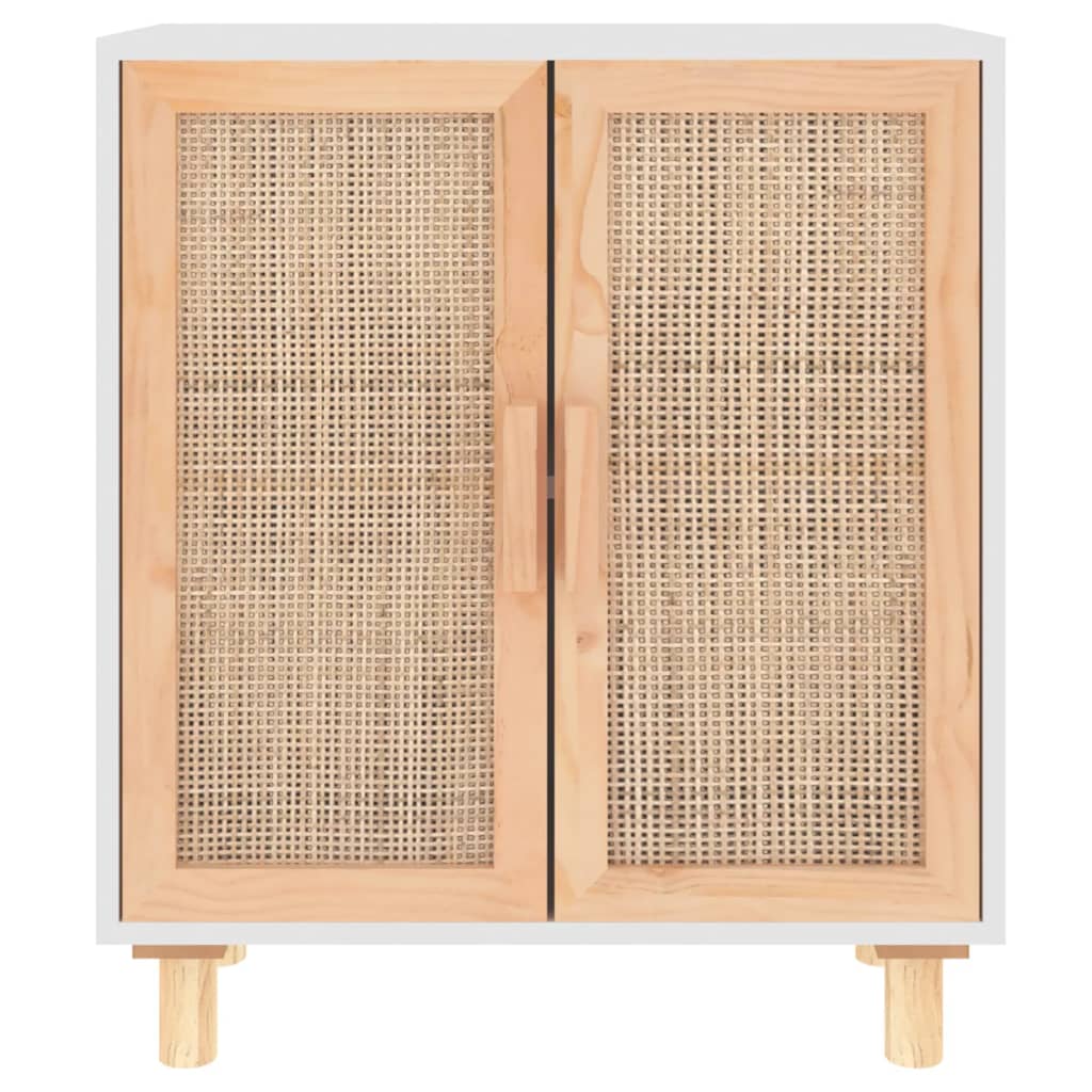 skænk 60x30x70 cm massivt fyrretræ og naturlig rattan hvid