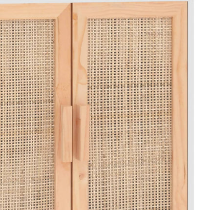 skænk 60x30x70 cm massivt fyrretræ og naturlig rattan hvid
