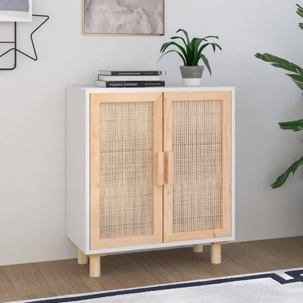 skænk 60x30x70 cm massivt fyrretræ og naturlig rattan hvid