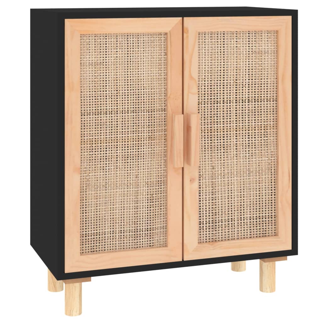 skænk 60x30x70 cm massivt fyrretræ og naturlig rattan sort
