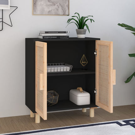 skænk 60x30x70 cm massivt fyrretræ og naturlig rattan sort