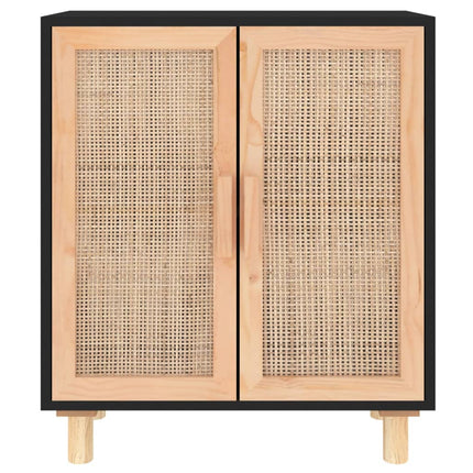 skænk 60x30x70 cm massivt fyrretræ og naturlig rattan sort