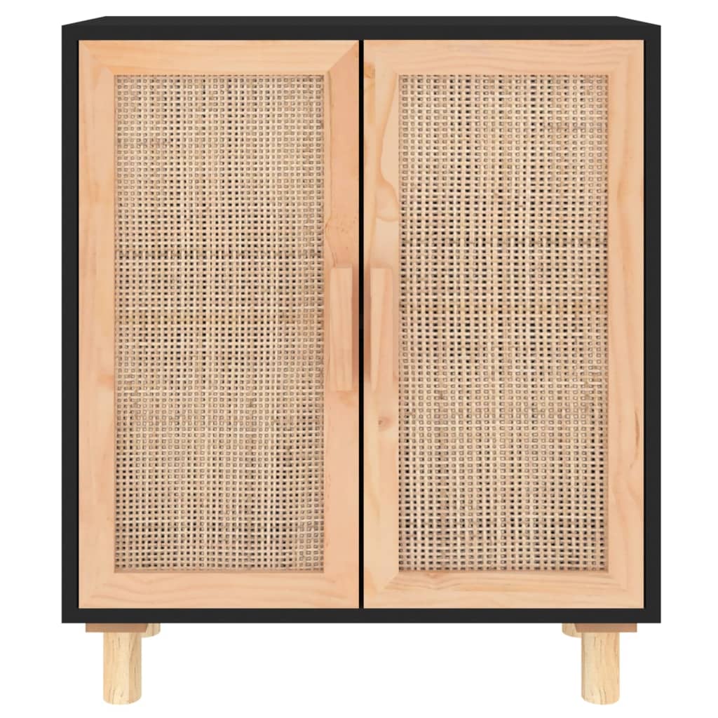 skænk 60x30x70 cm massivt fyrretræ og naturlig rattan sort