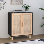 skænk 60x30x70 cm massivt fyrretræ og naturlig rattan sort