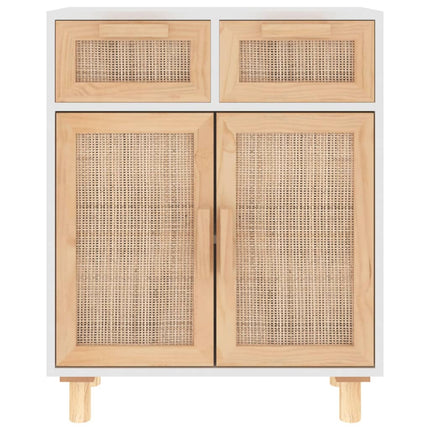 skænk 60x30x75 cm massivt fyrretræ og naturlig rattan hvid