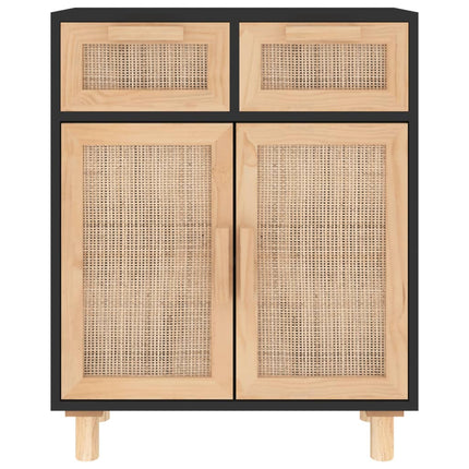 skænk 60x30x75 cm massivt fyrretræ og naturlig rattan sort