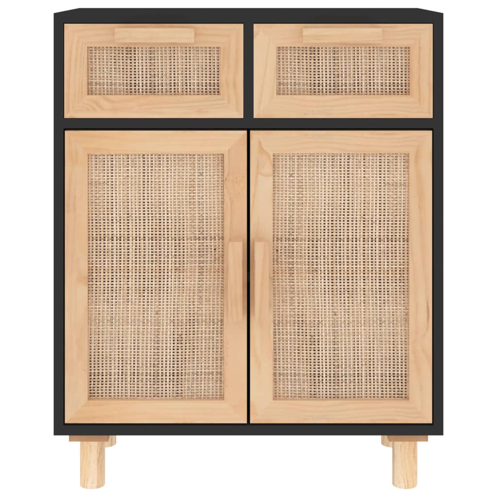 skænk 60x30x75 cm massivt fyrretræ og naturlig rattan sort