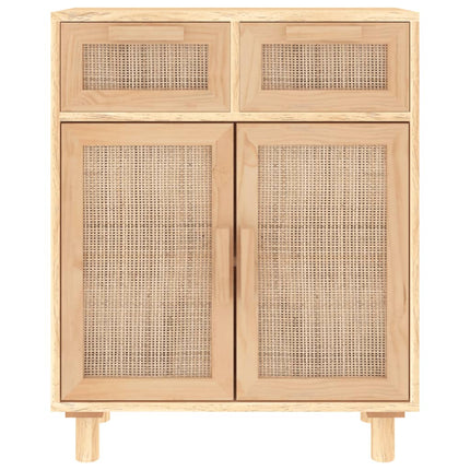 skænk 60x30x75 cm massivt fyrretræ og naturlig rattan brun