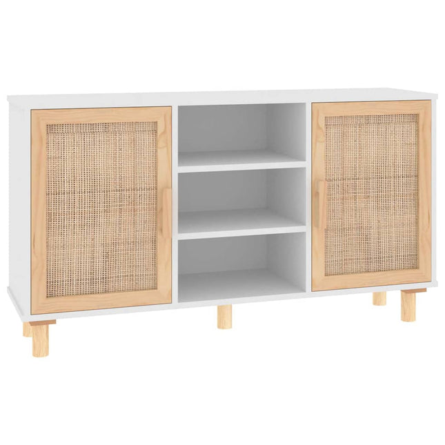 skænk 105x30x60 cm massivt fyrretræ og naturlig rattan hvid