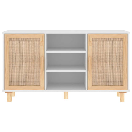 skænk 105x30x60 cm massivt fyrretræ og naturlig rattan hvid