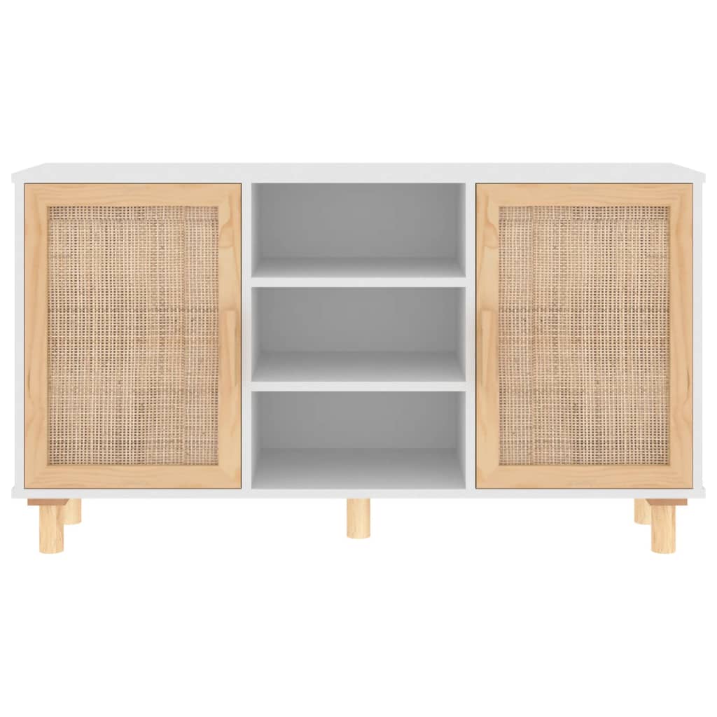 skænk 105x30x60 cm massivt fyrretræ og naturlig rattan hvid