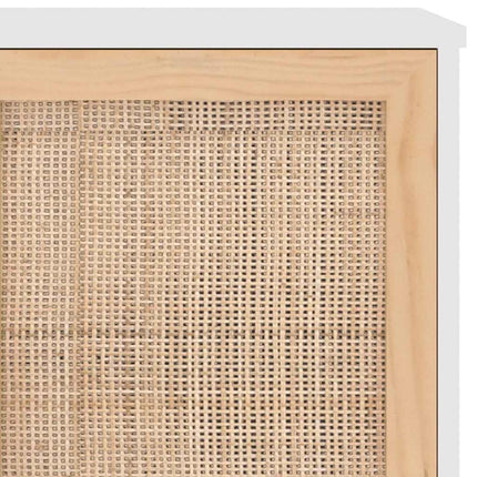 skænk 105x30x60 cm massivt fyrretræ og naturlig rattan hvid