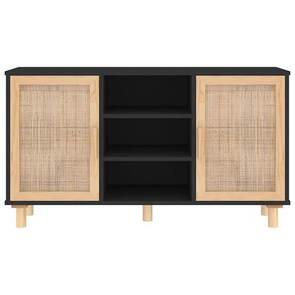 skænk 105x30x60 cm massivt fyrretræ og naturlig rattan sort