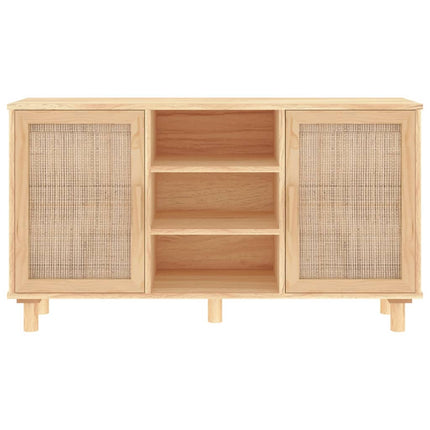 skænk 105x30x60 cm massivt fyrretræ og naturlig rattan brun