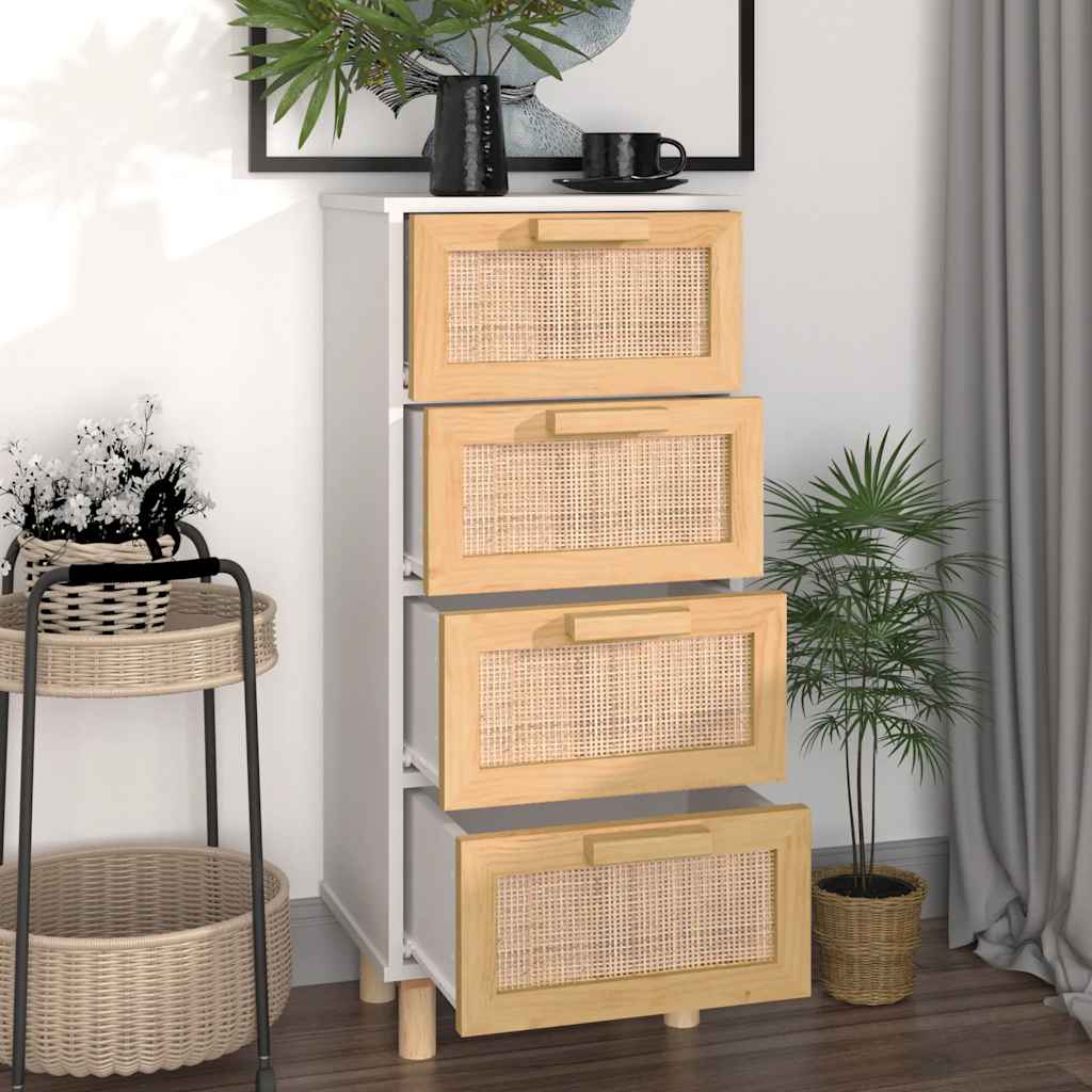 skænk 40x30x90 cm massivt fyrretræ og naturlig rattan hvid