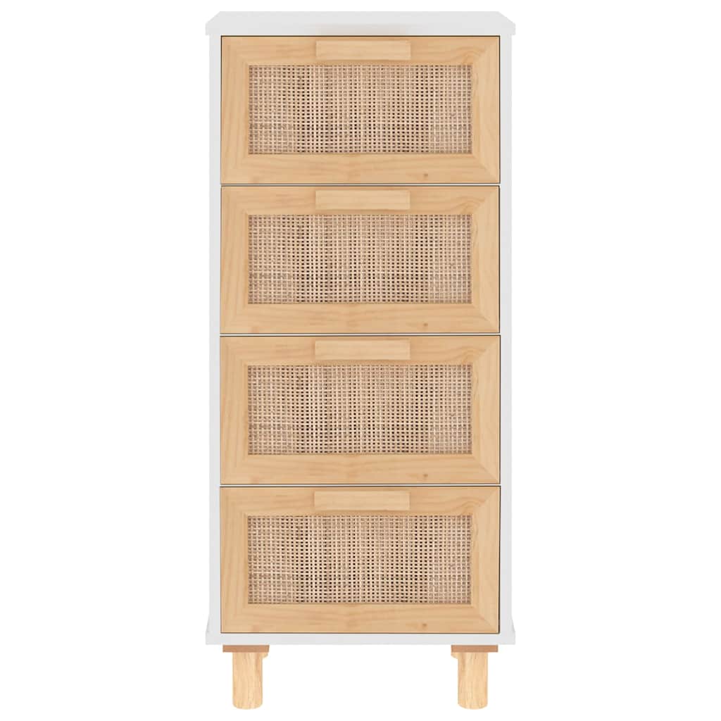 skænk 40x30x90 cm massivt fyrretræ og naturlig rattan hvid