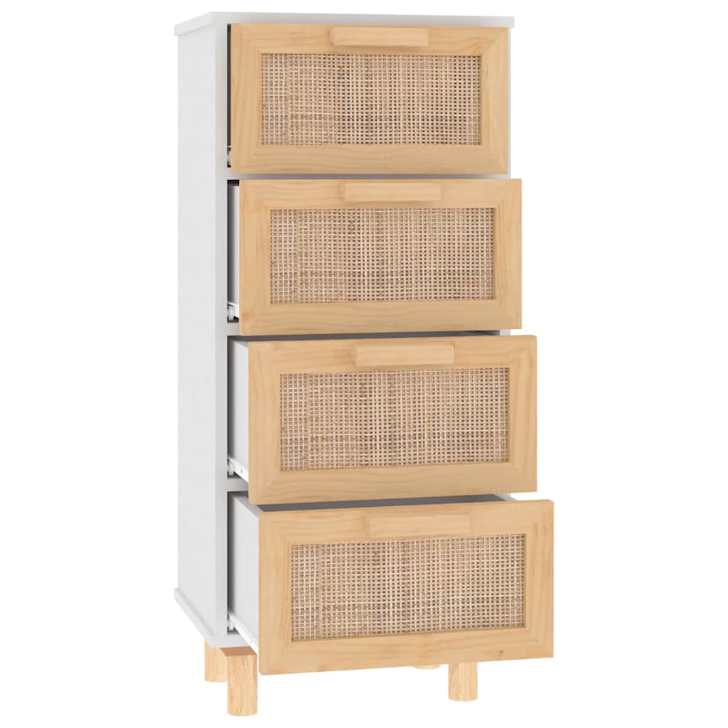 skænk 40x30x90 cm massivt fyrretræ og naturlig rattan hvid