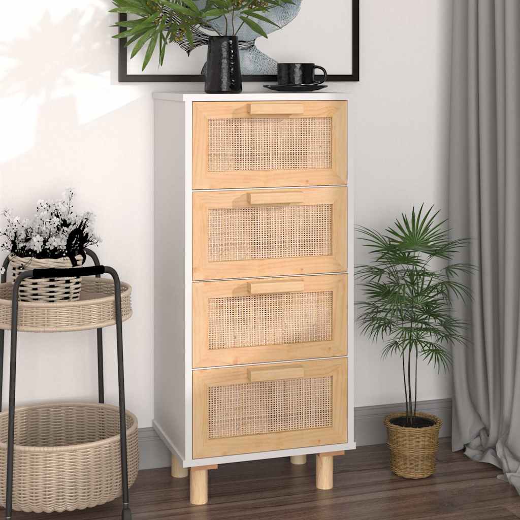 skænk 40x30x90 cm massivt fyrretræ og naturlig rattan hvid