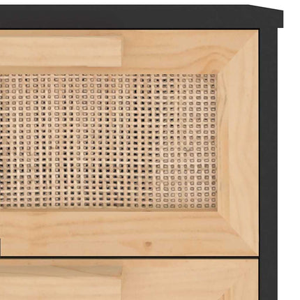 skænk 40x30x90 cm massivt fyrretræ og naturlig rattan sort