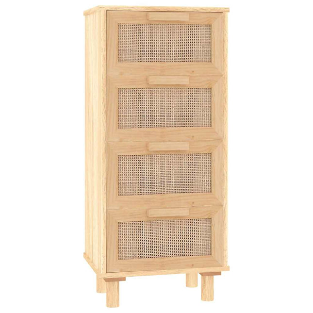 skænk 40x30x90 cm massivt fyrretræ og naturlig rattan brun