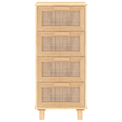 skænk 40x30x90 cm massivt fyrretræ og naturlig rattan brun