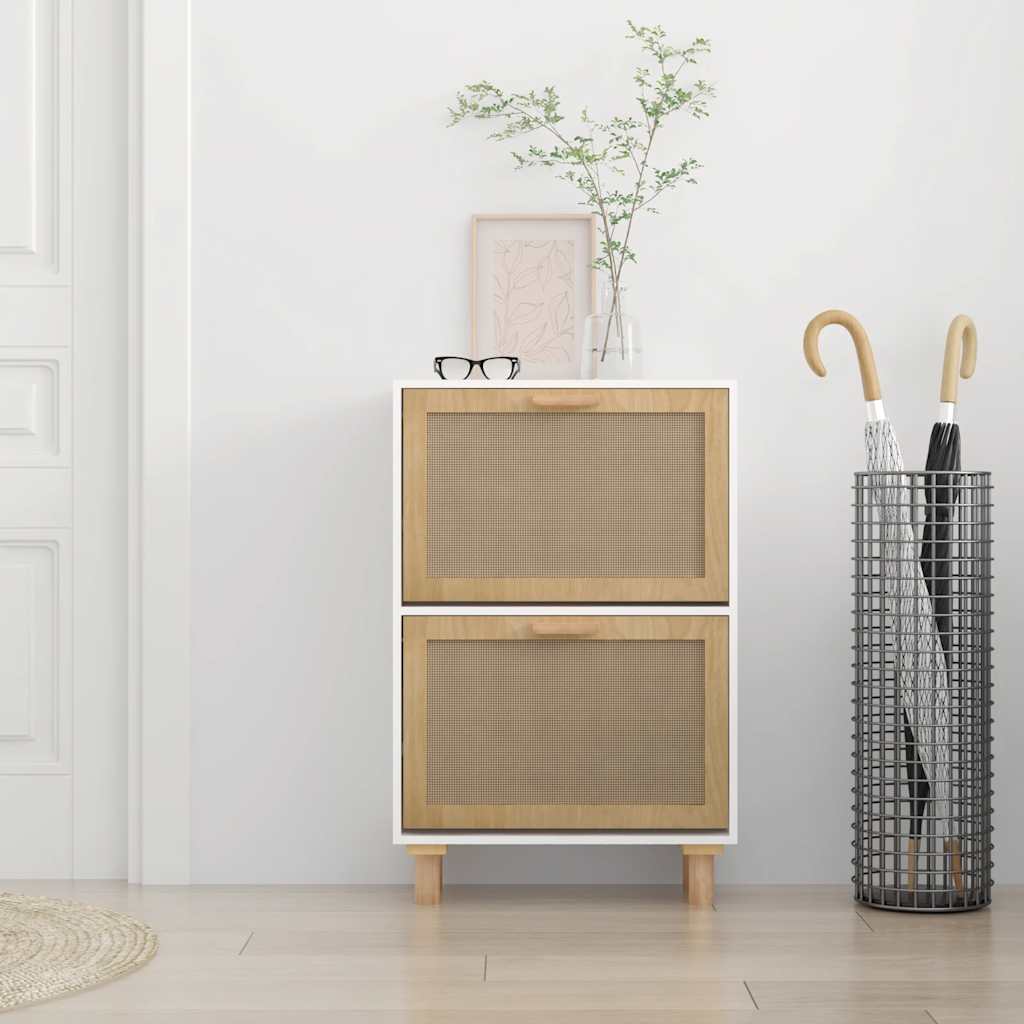 skoskab 52x25x80 cm konstrueret træ og naturlig rattan hvid