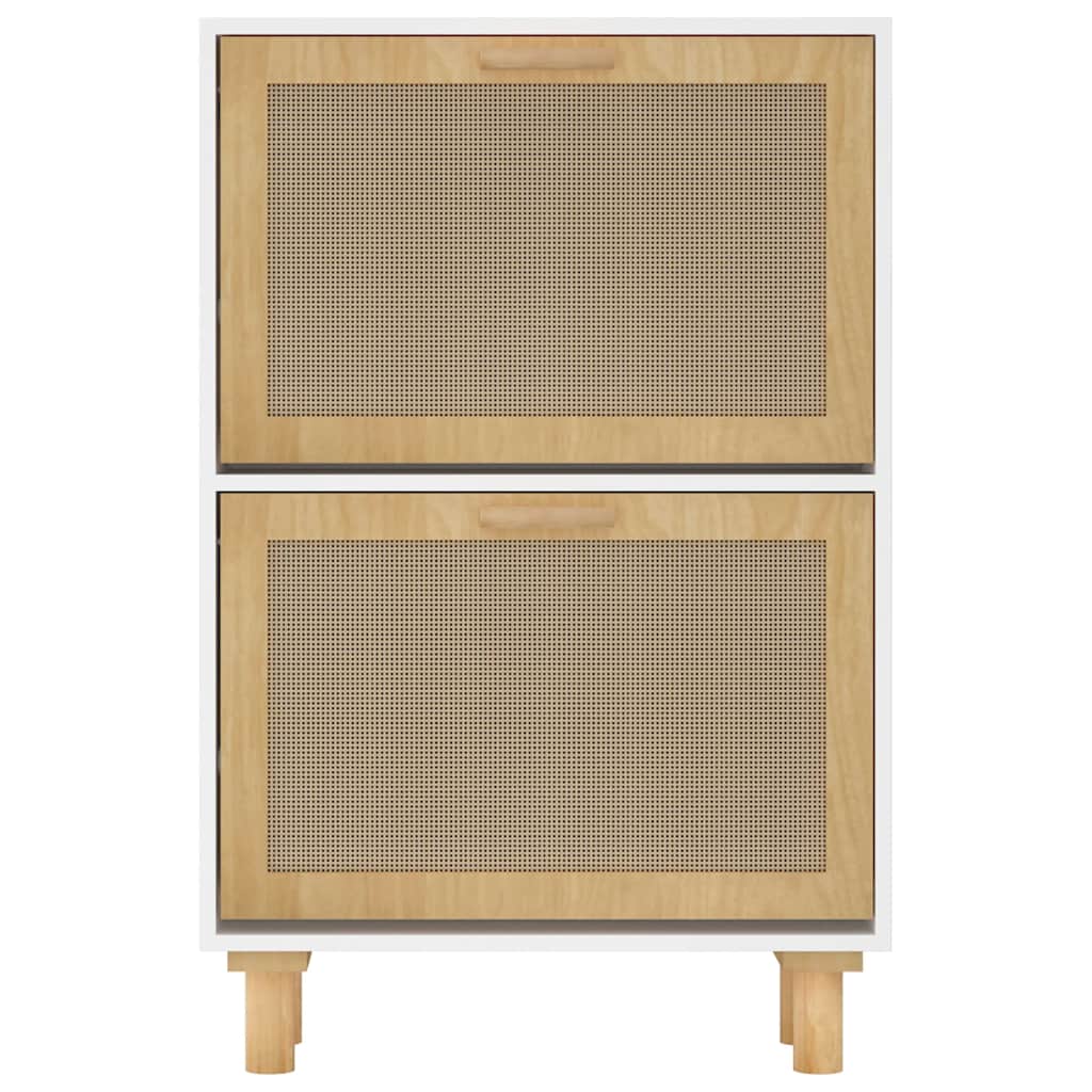 skoskab 52x25x80 cm konstrueret træ og naturlig rattan hvid