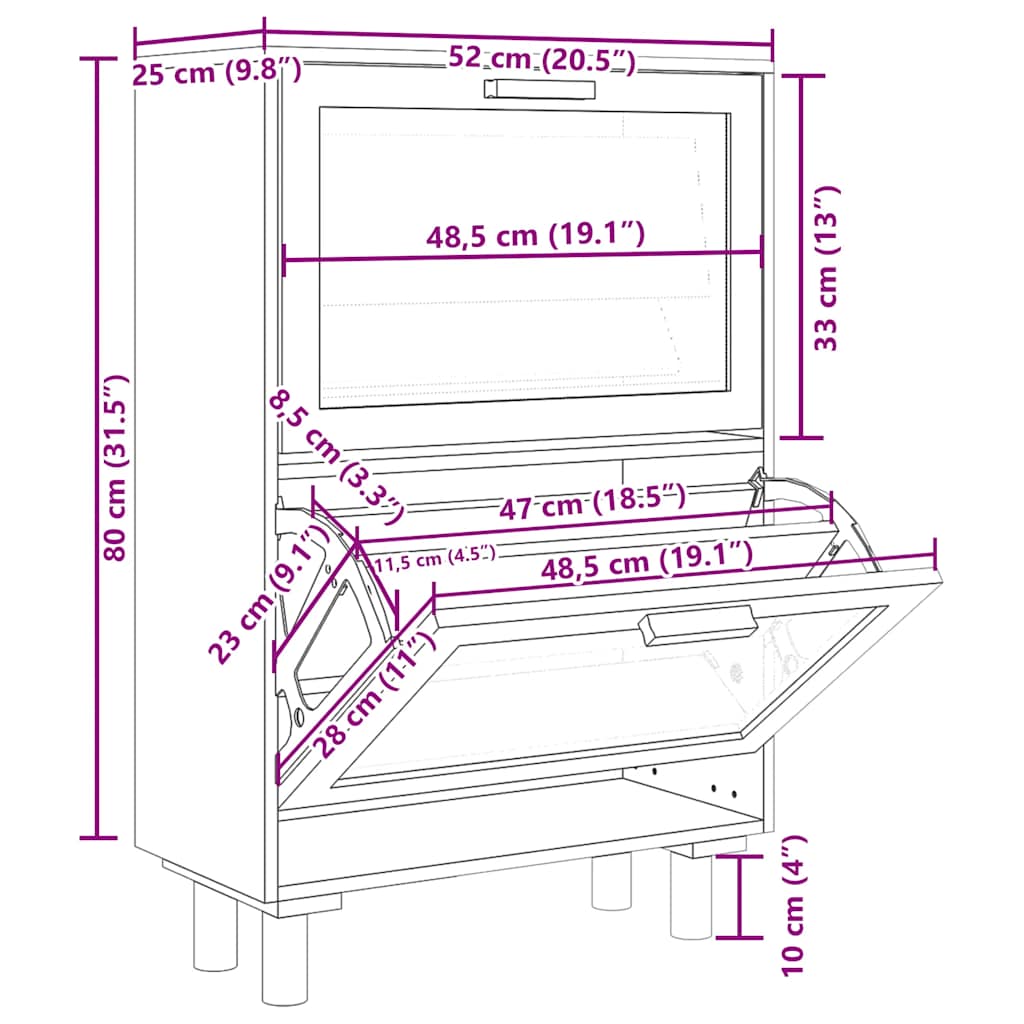 skoskab 52x25x80 cm konstrueret træ og naturlig rattan hvid