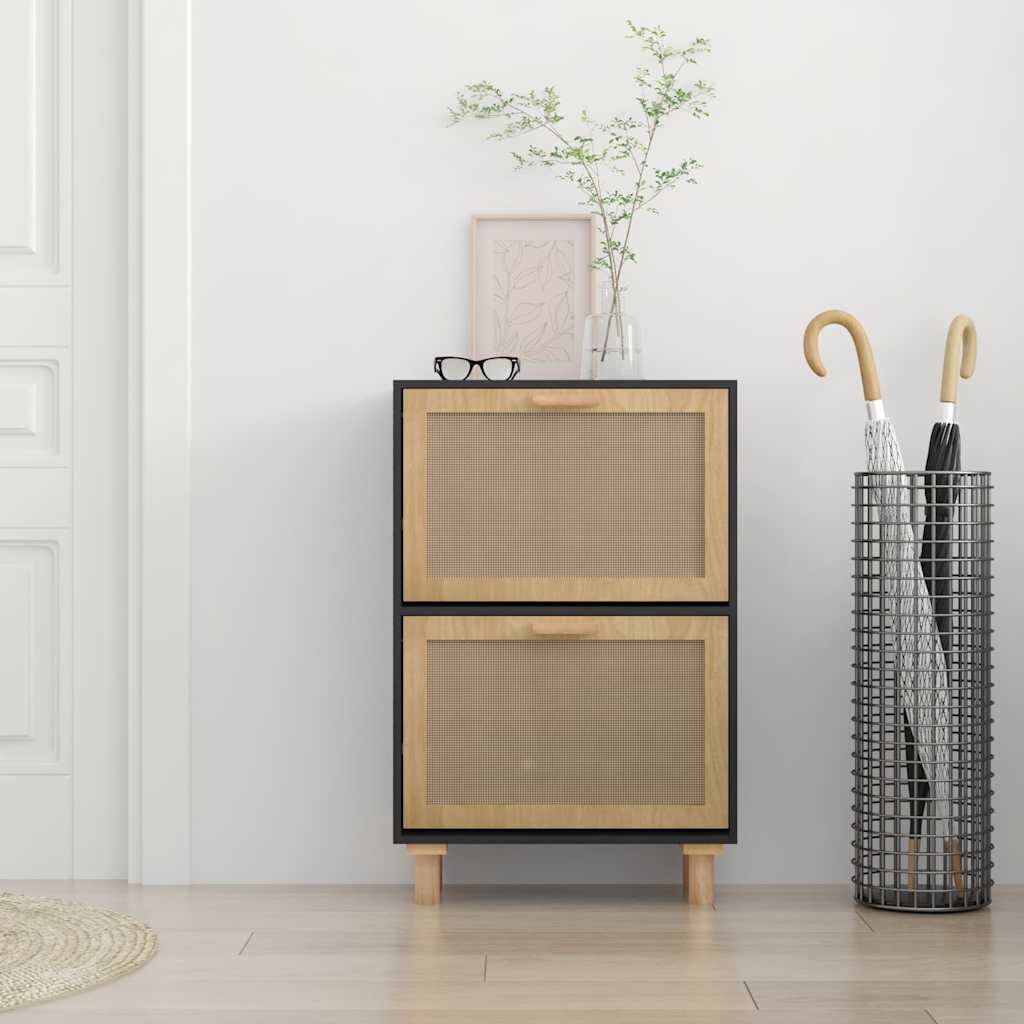 skoskab 52x25x80 cm konstrueret træ og naturlig rattan