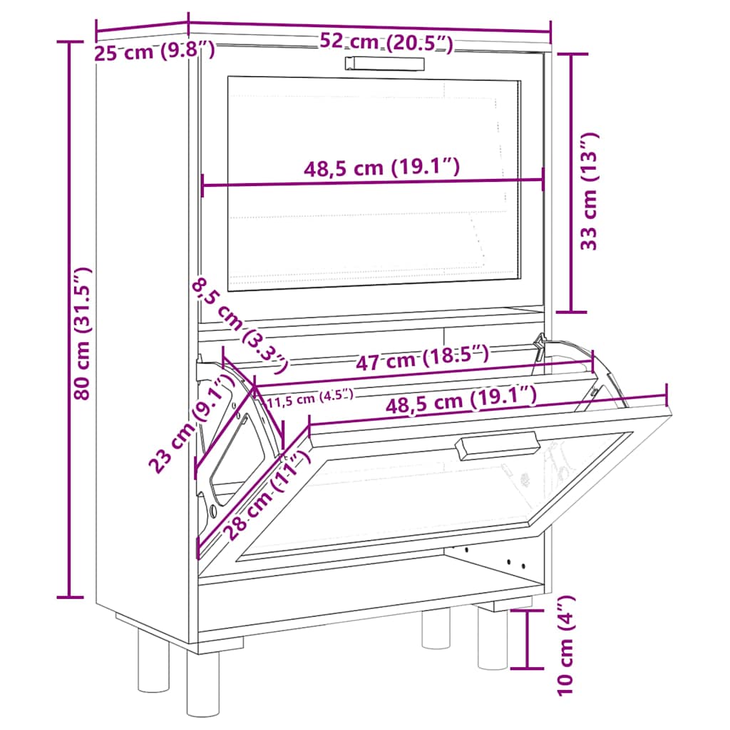 skoskab 52x25x80 cm konstrueret træ og naturlig rattan