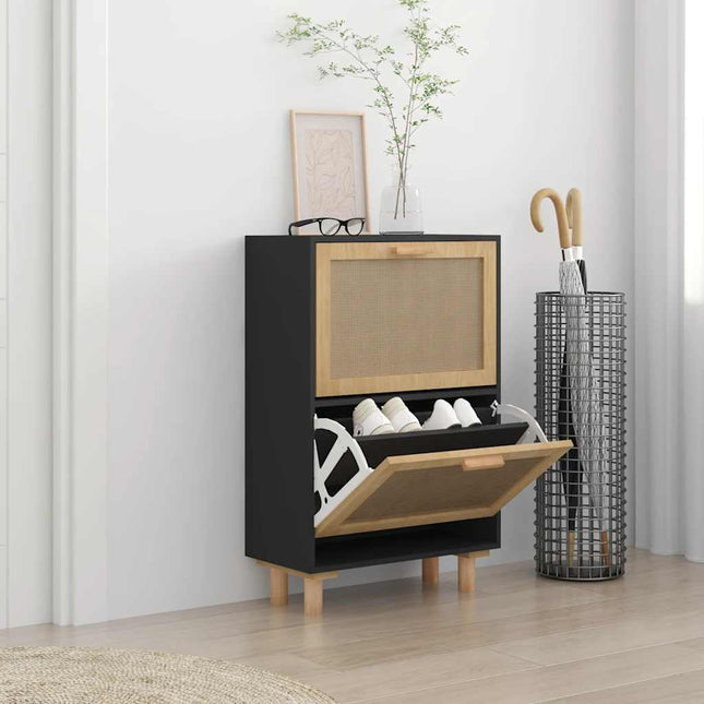 skoskab 52x25x80 cm konstrueret træ og naturlig rattan