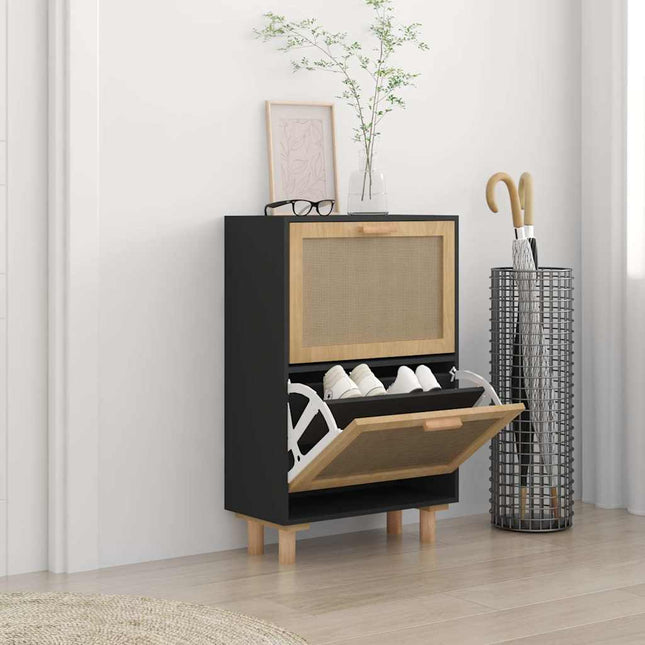 skoskab 52x25x80 cm konstrueret træ og naturlig rattan