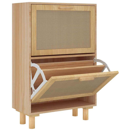 skoskab 52x25x80 cm konstrueret træ og naturlig rattan brun