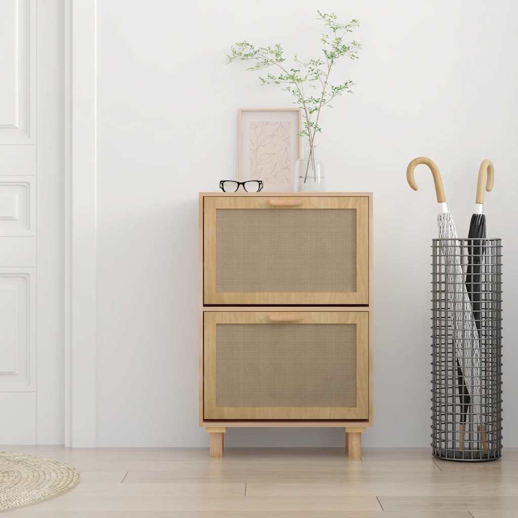 skoskab 52x25x80 cm konstrueret træ og naturlig rattan brun