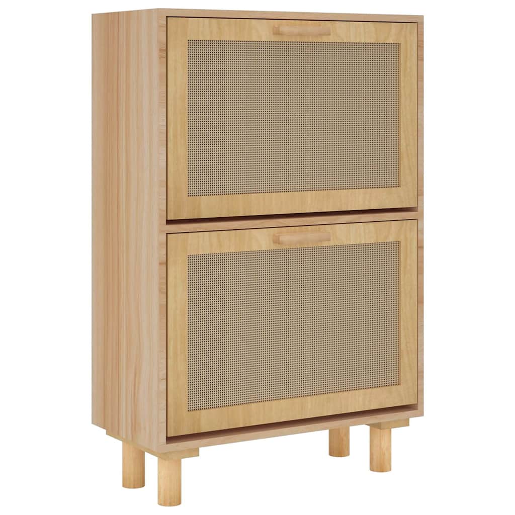skoskab 52x25x80 cm konstrueret træ og naturlig rattan brun