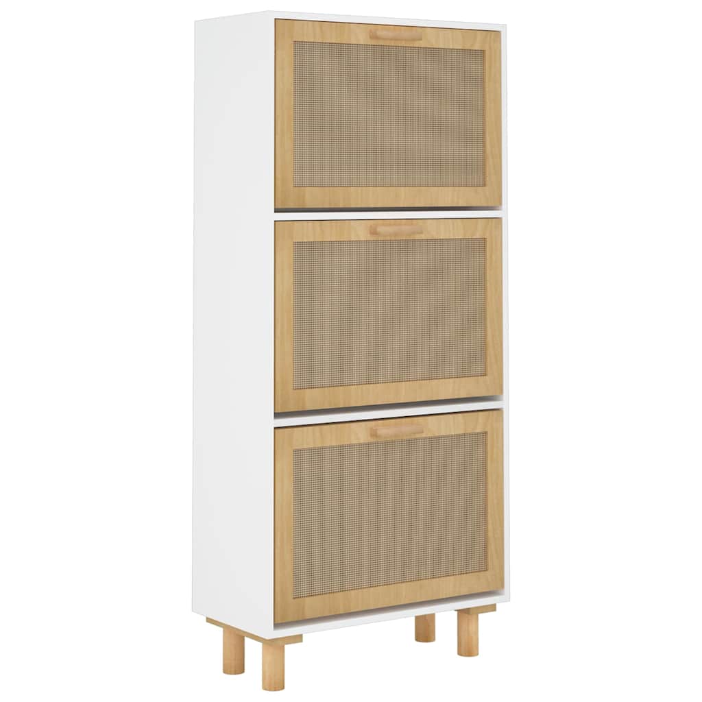 skoskab 52x25x115 cm konstrueret træ og naturlig rattan hvid